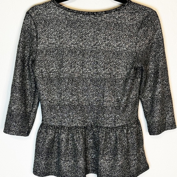 BAR‎ III Black Silver Peplum Blouse Sparkly Top Women’s L - Picture 5 of 5